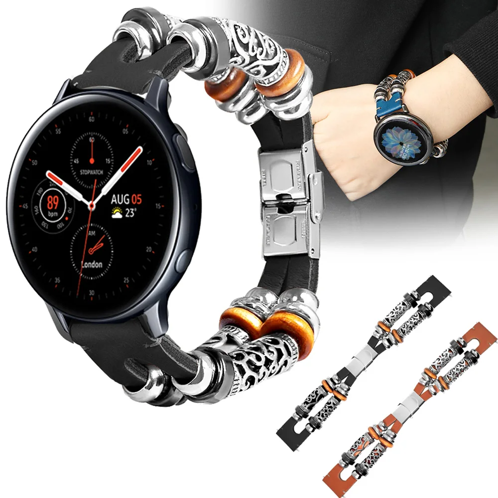 Для Samsung galaxy watch Active 2 40 мм 44 42 Натуральная кожа 20 ремешок ретро браслет Ремешки для