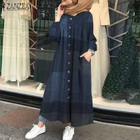 zanzea 2022 retro check shirt dress womens autumn sundress casual muslim abaya dresses female button maxi vestidos