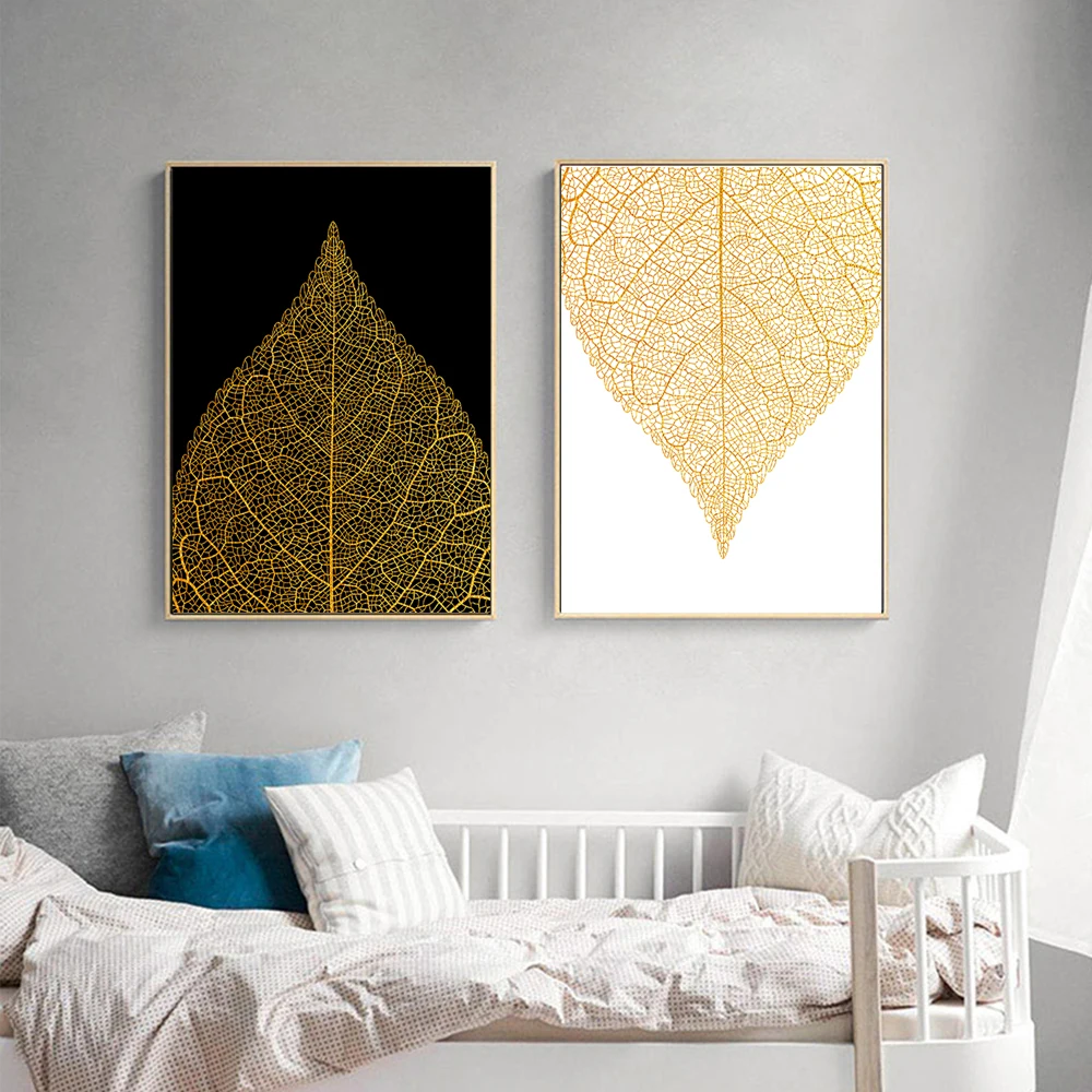 

Colorful Plant Canvas Painting Nordic Abstract Geometry Golden Leaves Wall Art Pictures Printing For Living Room Home Decoration