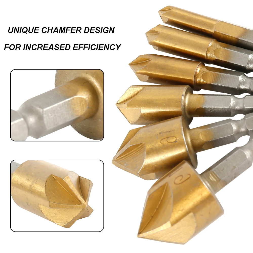 

6 шт. шестигранный хвостовик с титановым покрытием 5 флейт HSS Зенковка фаски сверло 1/4 "с покрытием деревообрабатывающее ядро Dril бит электрои...