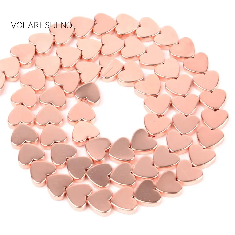 Натуральный розовое золото любящее сердце гематит Круглые бусины для