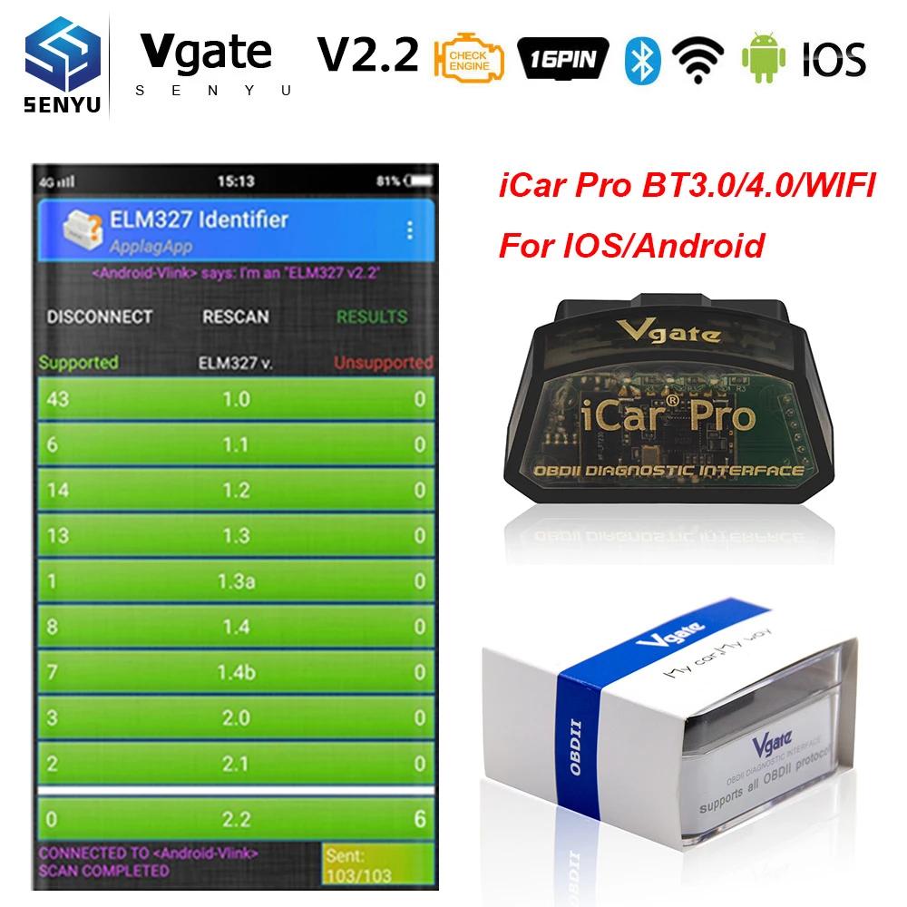 Vgate iCar Pro ELM327 obd2 Bluetooth 4 0 Wi Fi сканер odb2 для Android/IOS OBD 2 OBD2 автомобильный