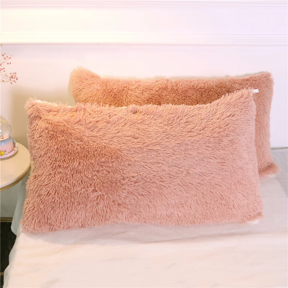 Bean Paste 2 pcs BeddingOutlet из искусственного меха с капюшоном Подушка Чехол пушистый декоративная подушка чехол прямоугольник с длинным ворсом, декоративная наволочка для подушки 1/2 шт. дропшиппинг - Цвет: Bean Paste 2 pcs