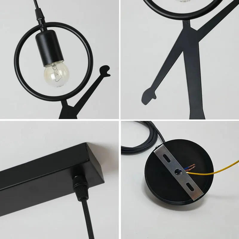 

Creative Black Hanging Lamp for Dining Room Bedside Kids Children Room Pendant Lamps Vintage Metal Pendant Light LED E27 Human