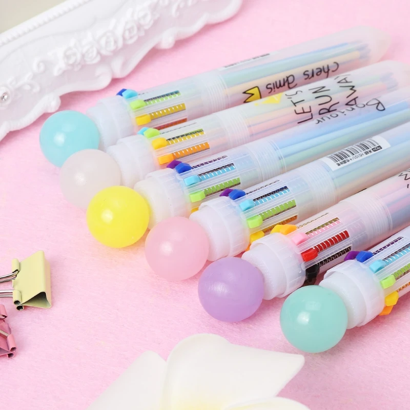 

Creative Candy Color 10 Color In One Set Ballpoint Pen Writing School Stationery G92E