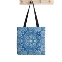 2021 shopper classic bandana style blue print tote bag women harajuku shopper handbag girl shoulder shopping bag lady canvas bag