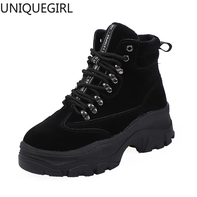 2019 женские зимние ботинки из натуральной кожи Плюшевые Теплые кроссовки на