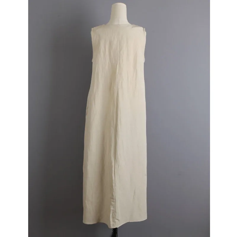 

Dress Women Sleeveless 2021 Summer Simple Japanese V-neck Cotton Linen Vest Dress Long Dress Women Hot Korean Style Solid Color