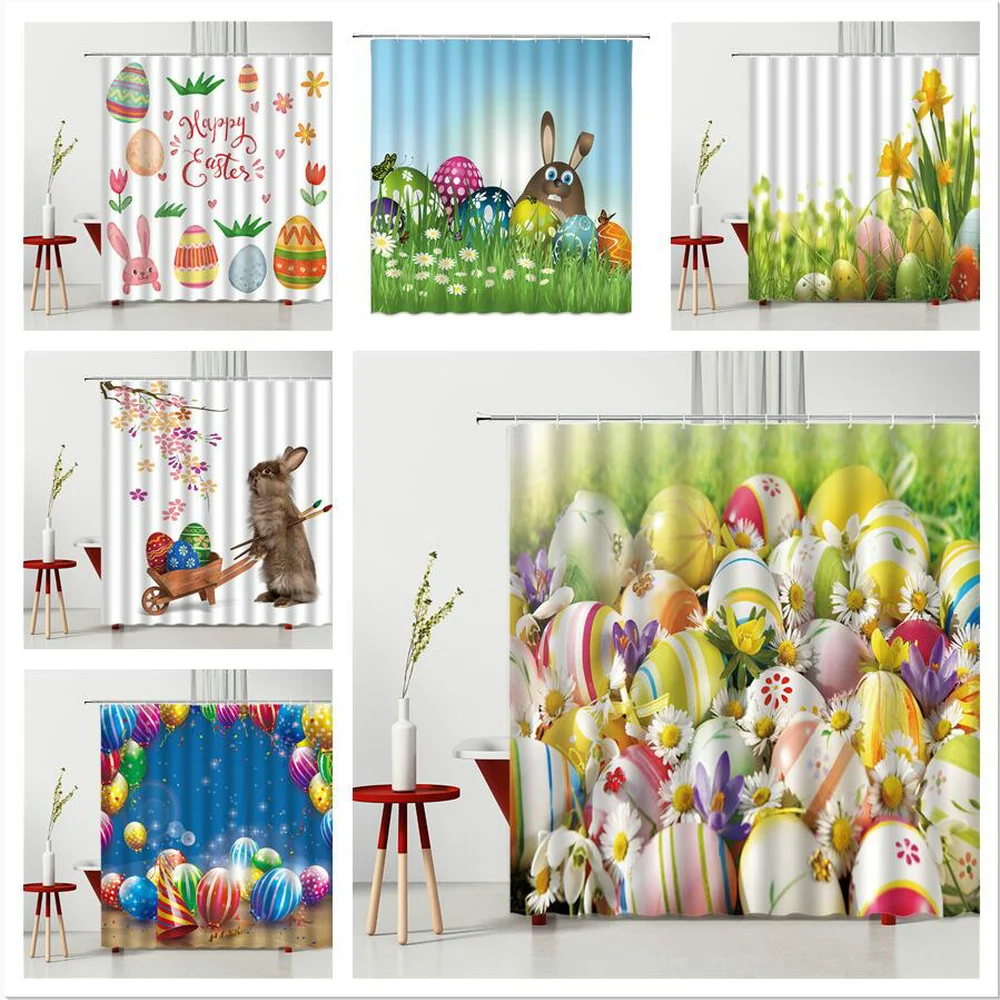 

Набор штор для душа из полиэстера, с изображением пасхальных яиц, цветов, кроликов, украшения для ванны, несколько размеров