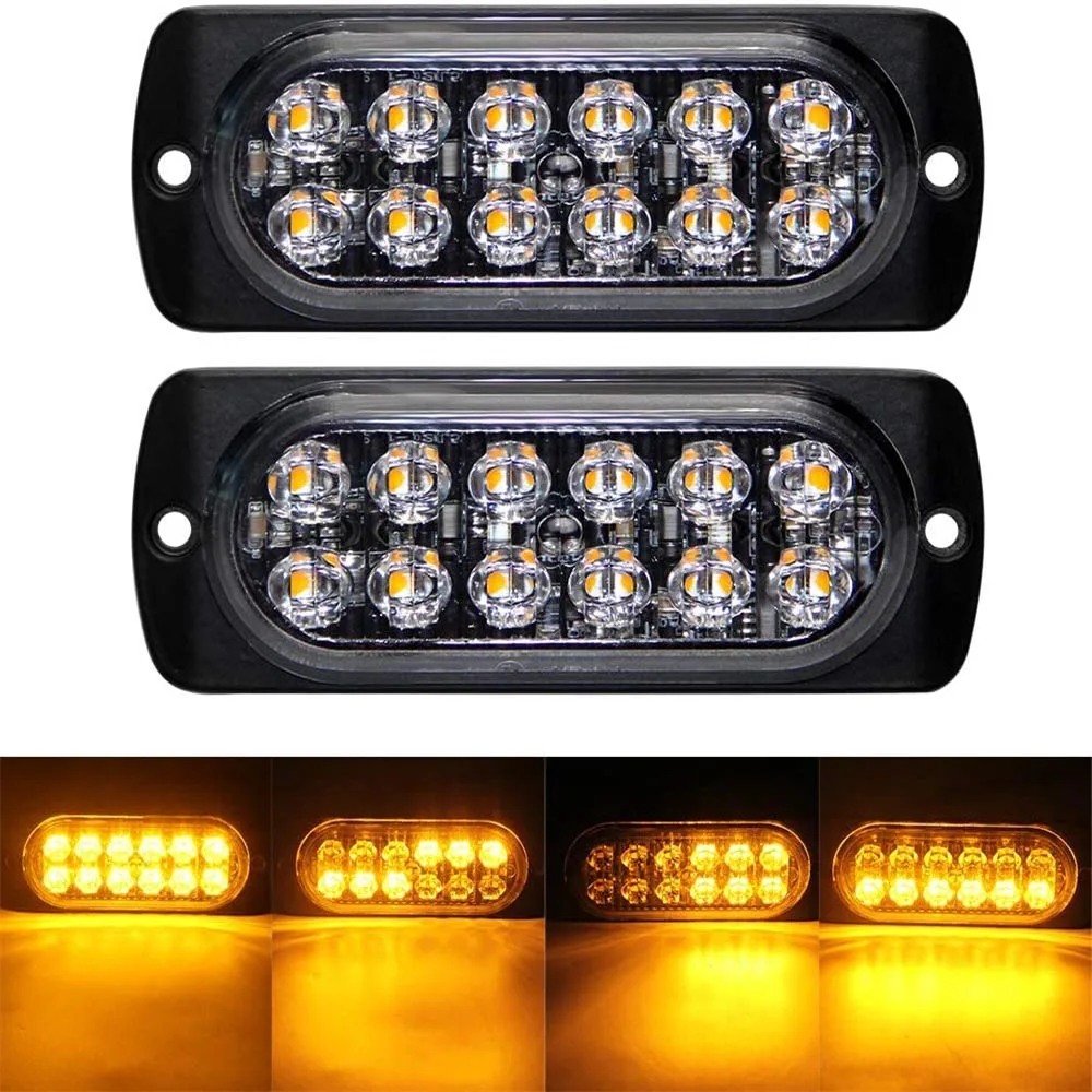 

4X 12LED Amber Emergency Flashing Strobe Light Truck car Recovery Beacon lamp 12-24V 36W Warning Light Car Accessories