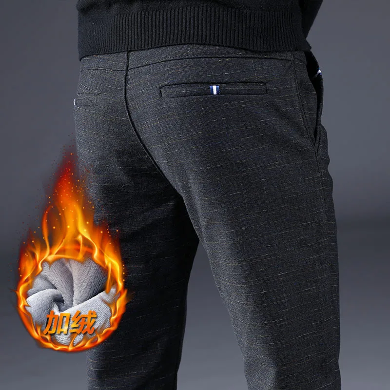 2019 Winter Plus Velvet New Casual Pants Men Cotton Slim Fit Chinos Fashion Trousers Male Brand Clothing Size Warm | Мужская одежда