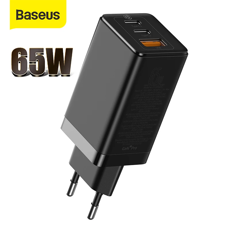 Baseus GaN Charger 65W Quick Charge 4.0 PD Fast AFC FCP Travel For Macbook Pro iPhone 11 X XS Huawei Mate20 |
