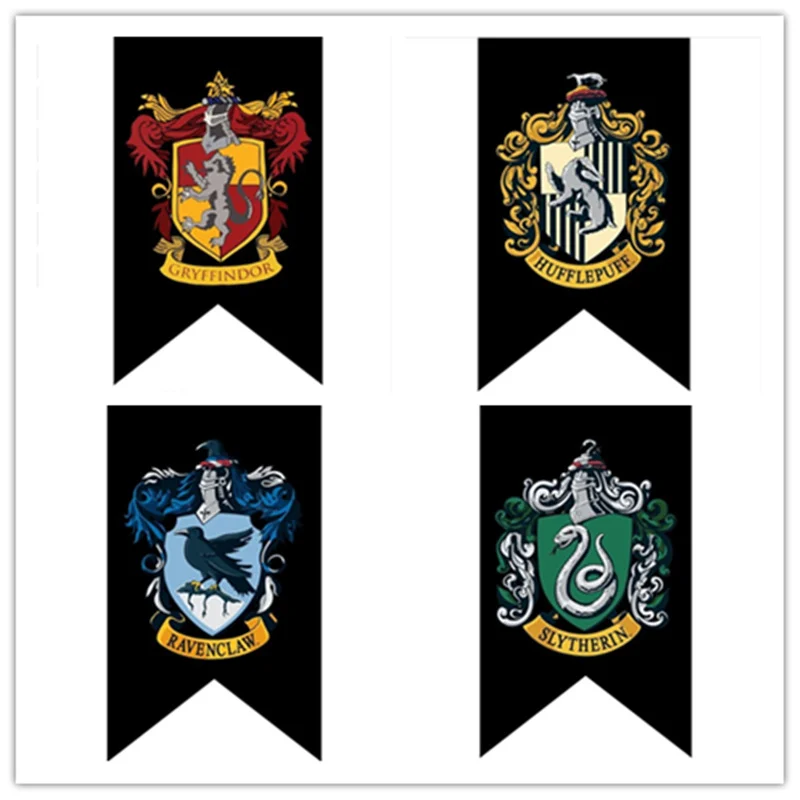 4pcs black Гриффиндор Слизерин Hufflerpuff Ravenclaw вечерние принадлежности для дня рождения Флаг Колледжа баннеры Дети Хэллоуин украшения Рождественский подарок - Цвет: 4pcs black