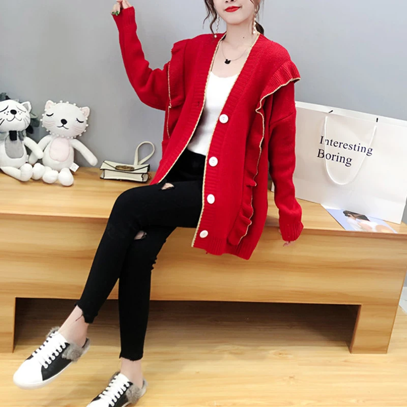 Свитер PERHAPS U серый бежевый желтый красный вязаный кардиган с длинными рукавами и