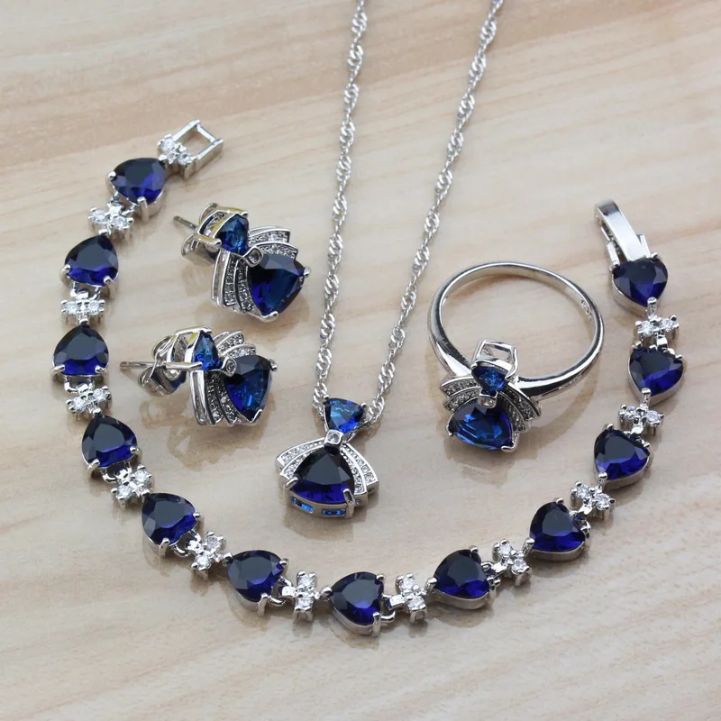 Набор украшений из 4 предметов серебристого цвета с натуральным камнем 6 цветов