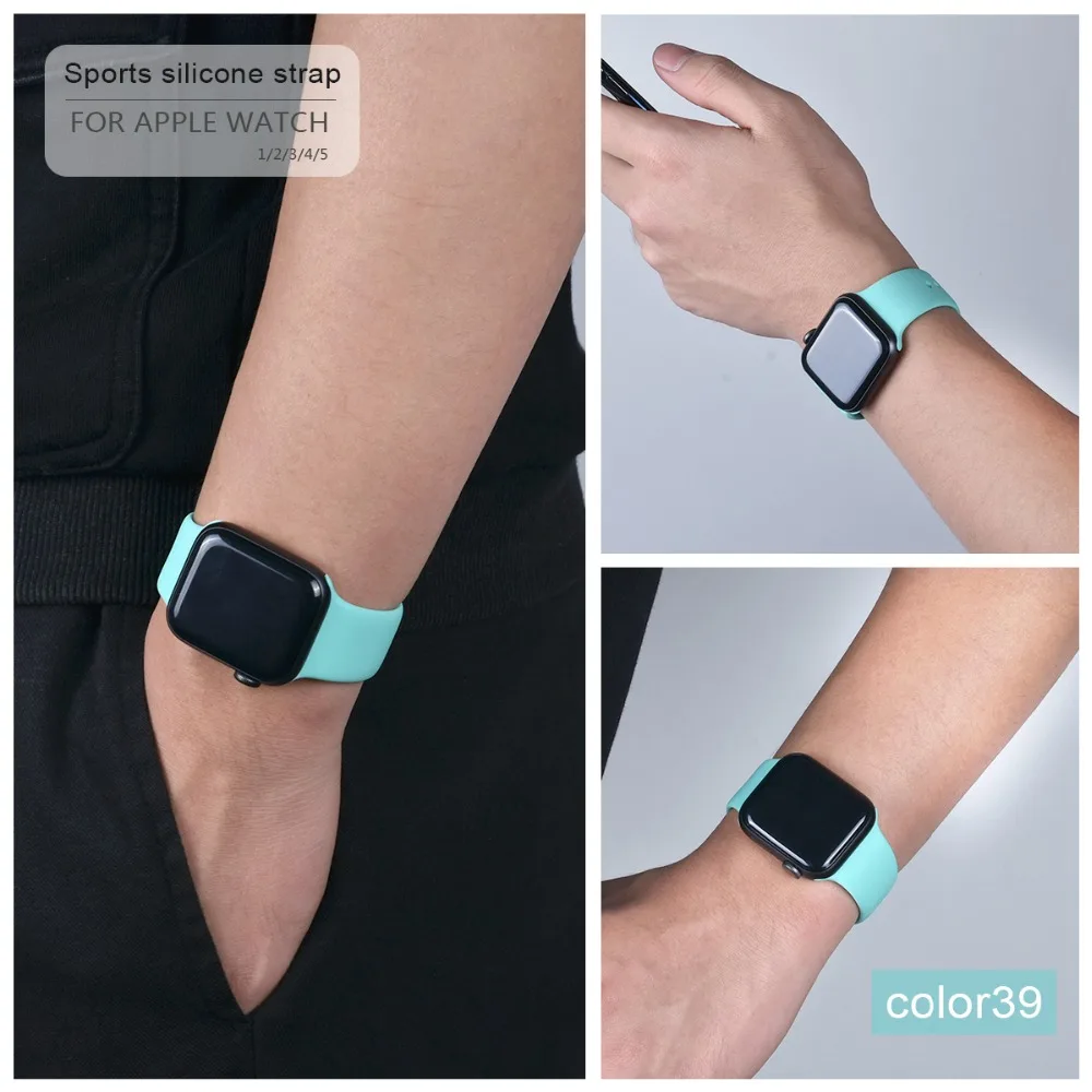 Мягкий силиконовый спортивный ремешок для Apple Watch 5 4 3 2 1 38 мм 42 мм, резиновый ремешок для часов Iwatch series 5 4 40 мм 44 мм