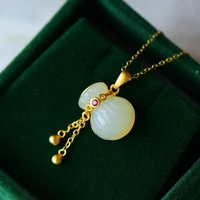 blessing natural hetian jade lucky bag pendant ancient sterling silver gilding purse fimbrilla necklace retro style female