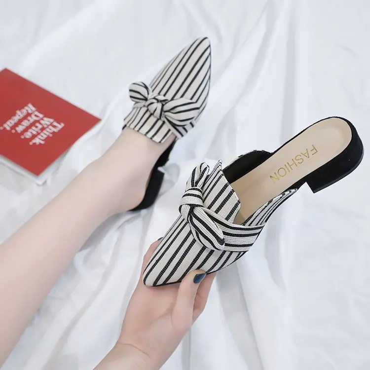 Милые Женские Повседневные тапочки с острым носком и узлом-бабочкой Модные