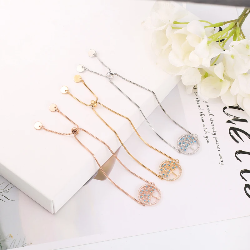 Small Round Tree of Life Fashion Jewelry Sets for Women Blue CZ Choker Necklace Adjustable Bracelet Engagement Gift 2019 | Украшения и