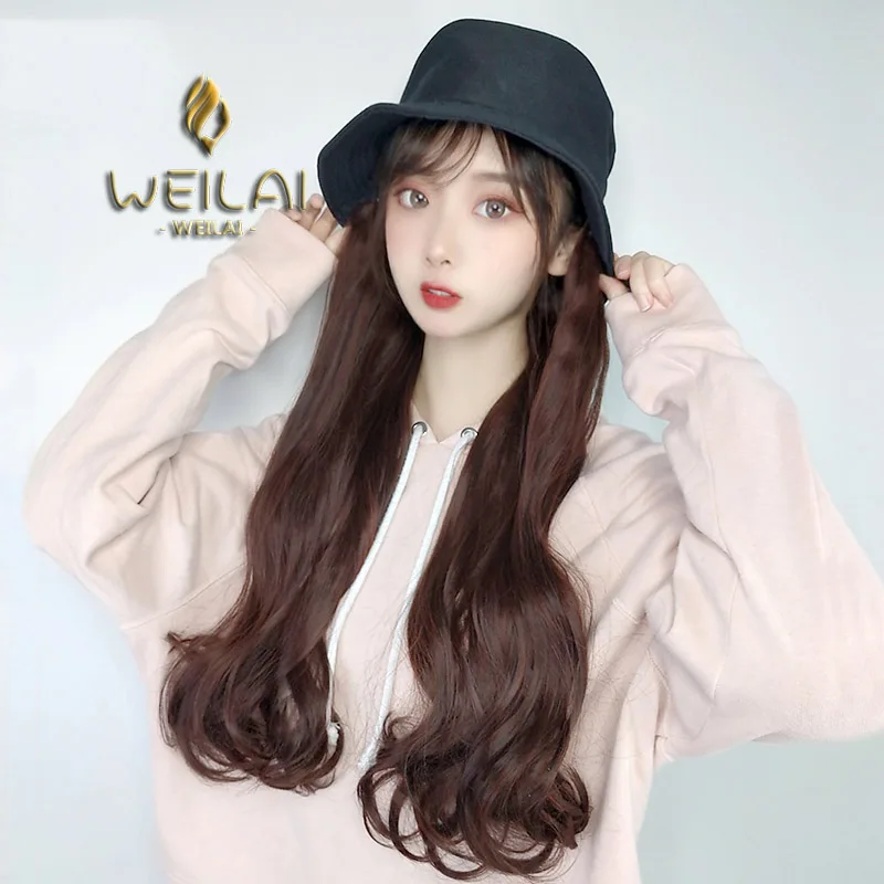 Шляпа WEILAI с париком Женская одноцветная Рыбацкая шляпа женская зимняя Корейская