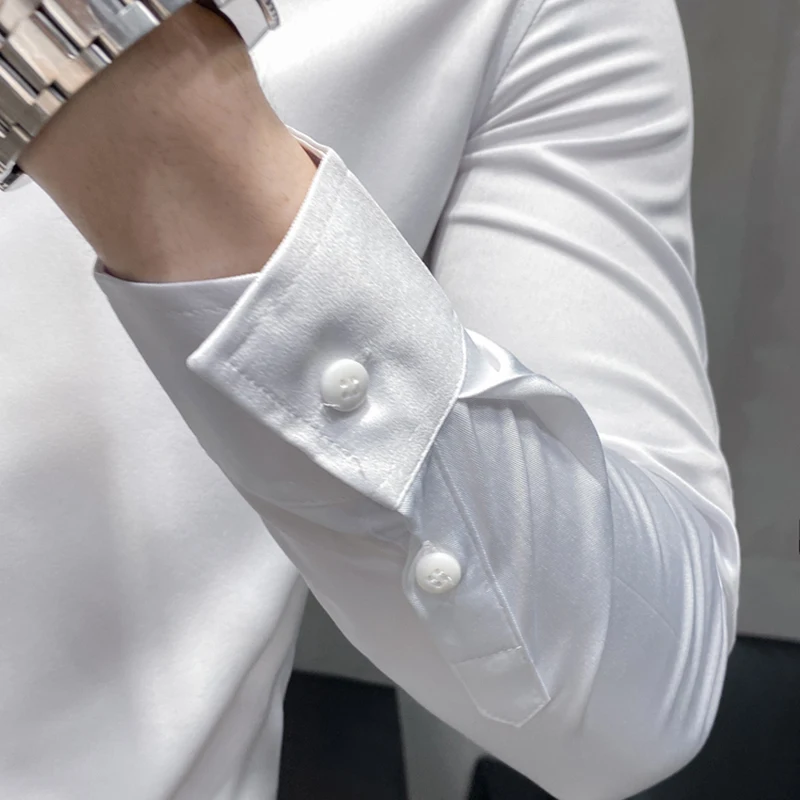 

Letter Embroidery Mens Dress Shirts Black White Formal Shirts For Men Office Business Casual Shirt Long Sleeve Camisas V247