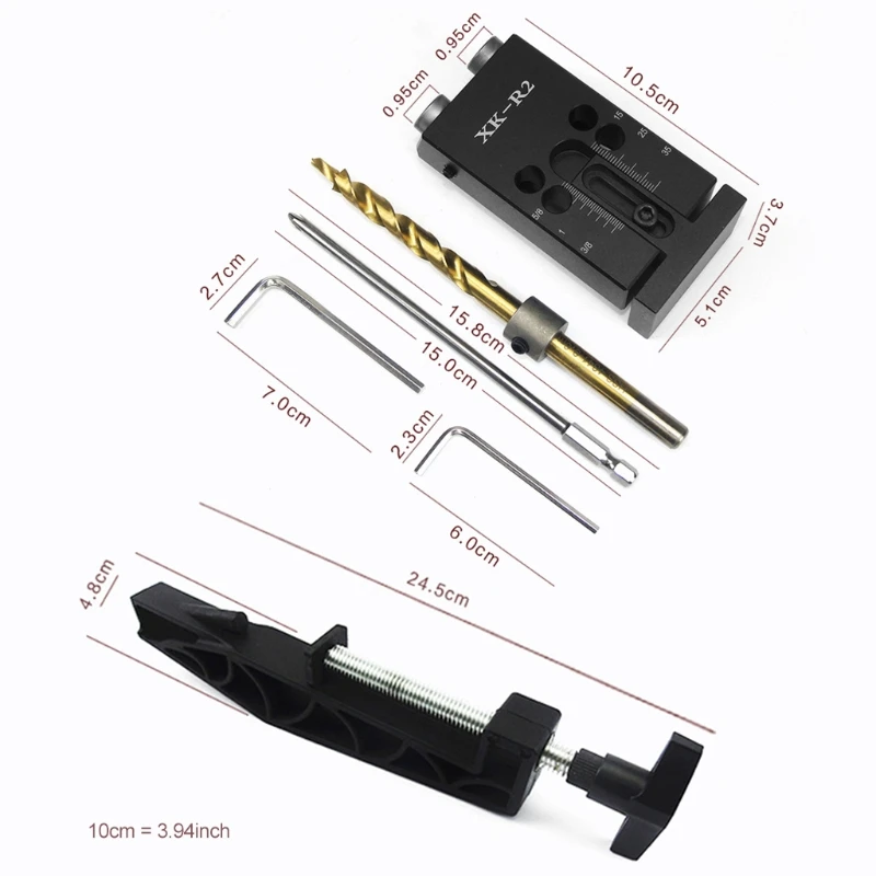 

L9BE Pocket Adjustable Inclined Hole Doweling Jig Kit Pocket Hole Jig Angle Drilling Guide Hole Puncher Household Cabinet Tools