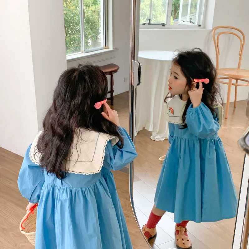 

Girl Dress Kids Baby Party Evening Gown Cotton 2022 Sky Blue Thicken Winter Autumn Cotton Flower Girl Dress Vestido Robe Fille C
