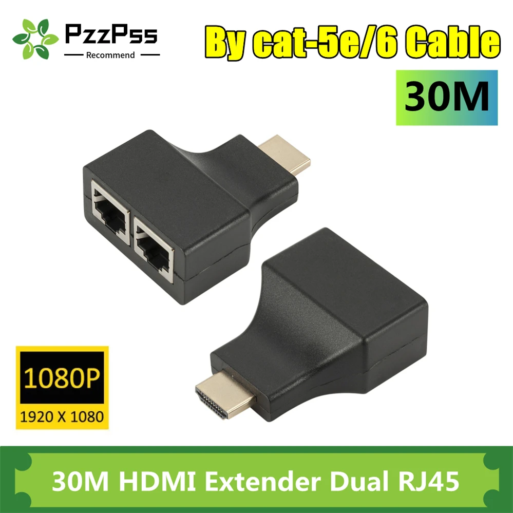 

PzzPss 30M HDMI-Compatible Extender Dual RJ45 CAT5E CAT6 UTP LAN Ethernet HDMI-Compatible Repeater 1080P For HDTV HDPC PS3 STB