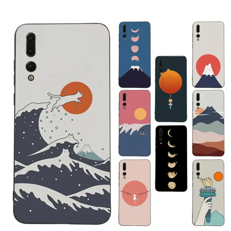 

Abstract Art Cat Mount Fuji Japan Landscape Phone Case Soft Silicone Case For Huaweip30lite p30 20pro p40lite P30 Capa