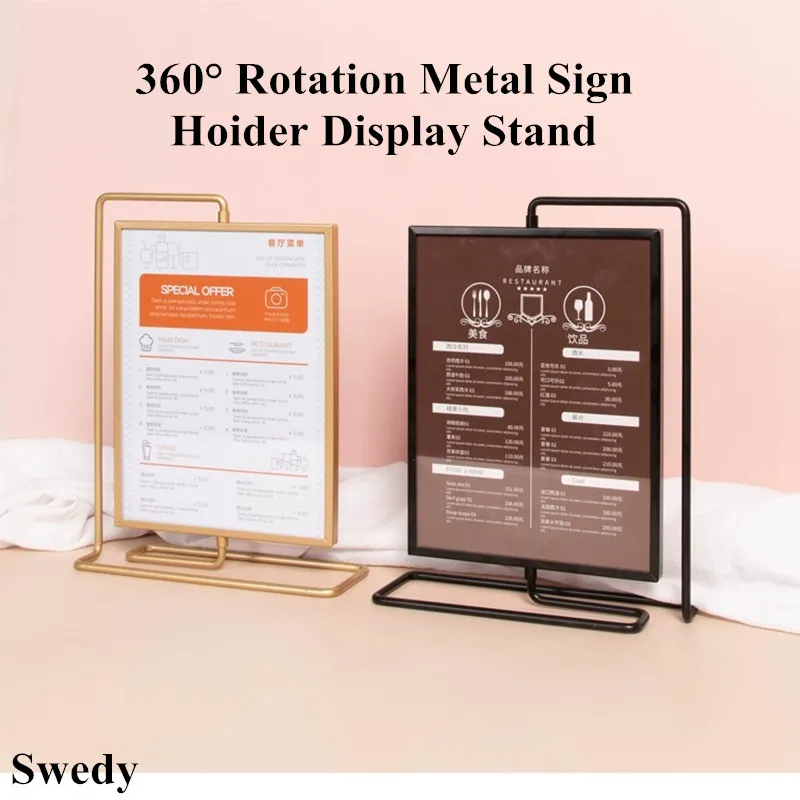 Double Side Rotating Metal Acrylic Sign Holder Display Stand Ad Picture Flyer Frame Restaurant Menu Price Listing Holder Stand