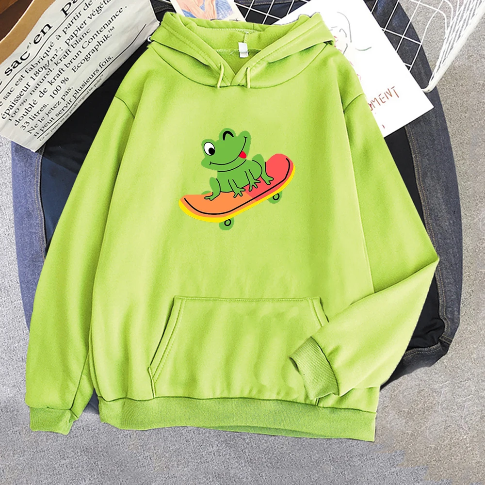 

Harajuku Skateboard Frog Hoodies Womens Sweatshirts Long sleeve Winter Plus Size Thicken Korean Style Hooded Top Coat Streetwear