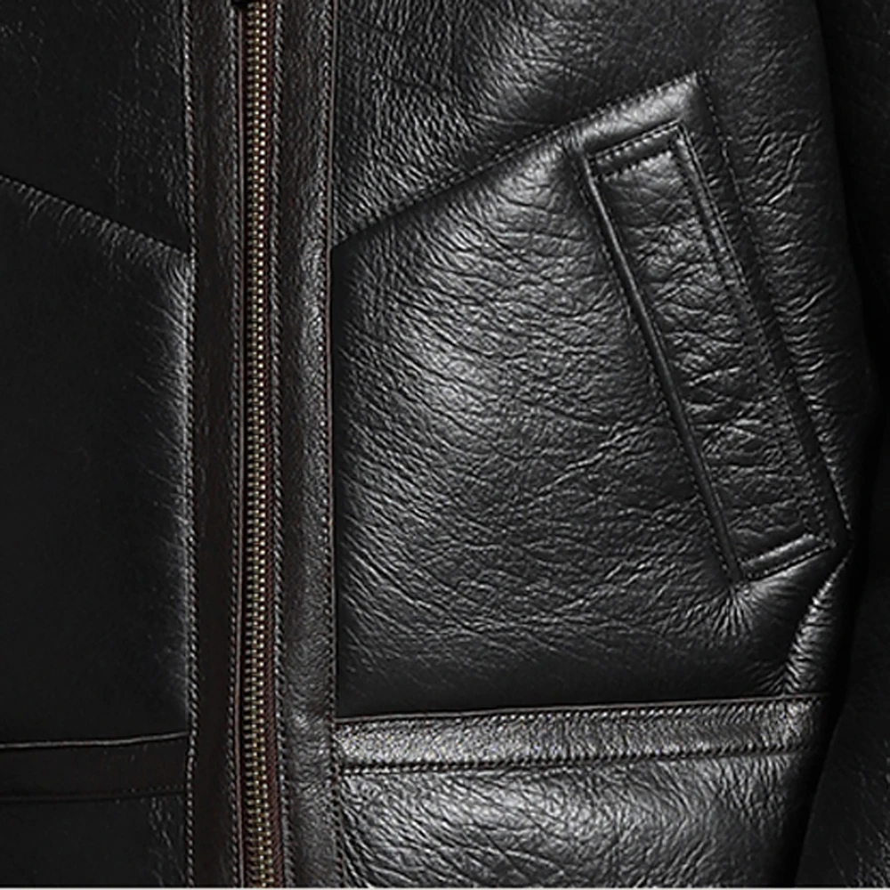 Мужская короткая куртка из натуральной кожи SANI черная утепленная овчины с мехом