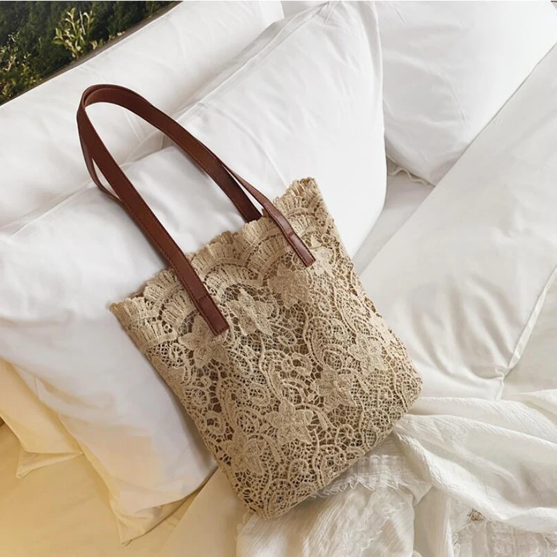 Кружевная открытая сумка на плечо для женщин летняя пляжная модная тканая