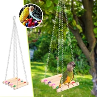 bird cage toys for parrots reliable chewable swing hanging chewing bite bridge wooden beads ball bell toys birds toy pet