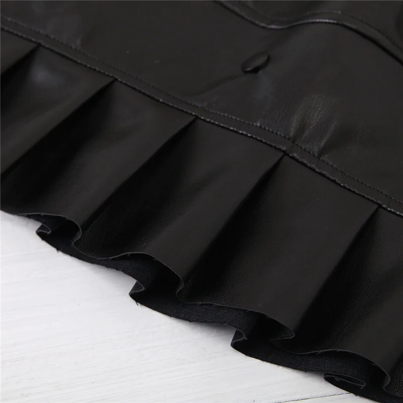 

2Pcs Outfit Set Baby Kids Girls Pink Long Sleeve Top and Black Leather Skirt Set Fashionable Clothes Children Girls 1-6Years