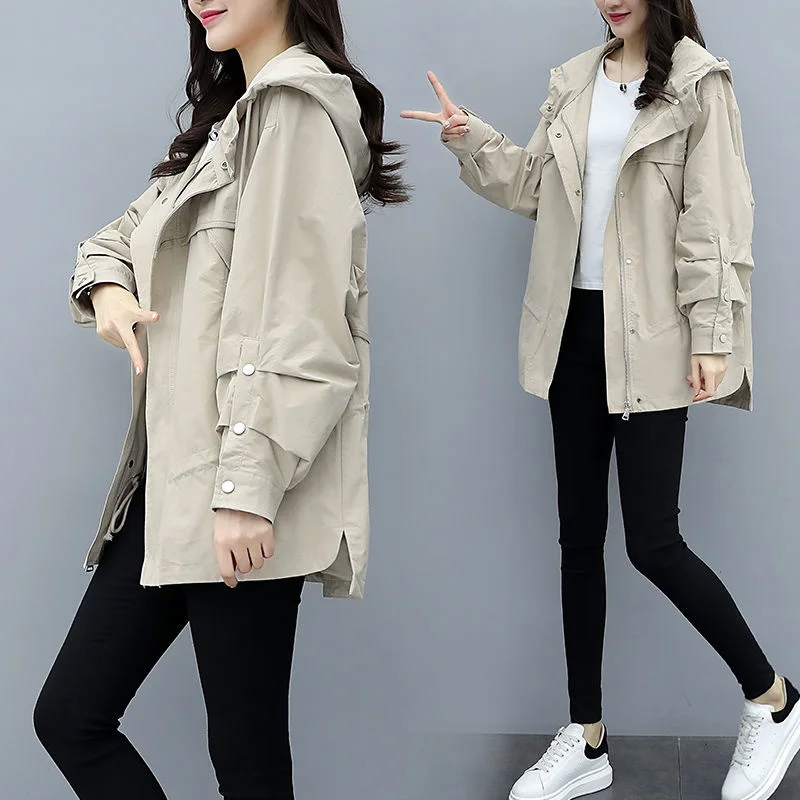 

Women Jackets Hooded Long Sleeve Casual Windbreaker Female Loose Ladies Outerwear 2021 Fashion Autumn Casual Trench Coat