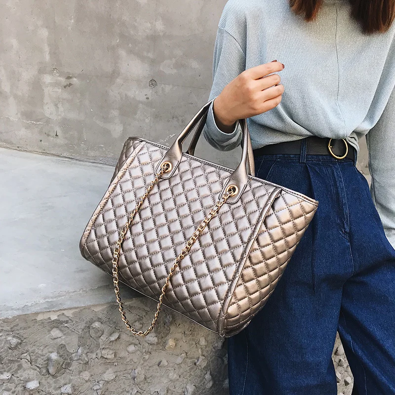 Большая сумка на плечо 2019 женские дорожные сумки кожаная стеганая из