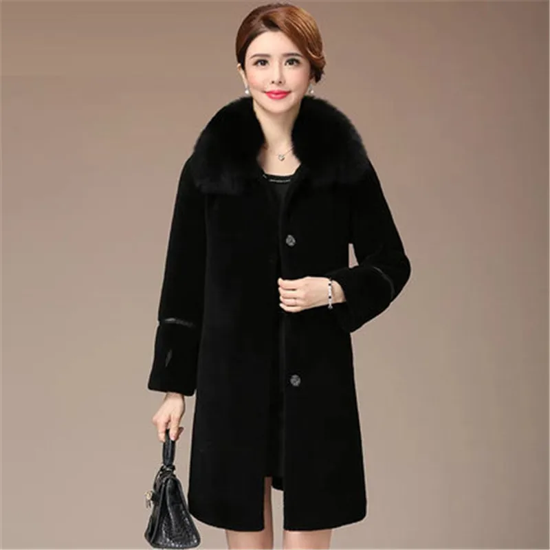 Sheep Sheared Coat Female 2019 New Winter Long Fur Female Big  Size Coat Good Quality Wool Fur Ladies Jacket 869 enlarge