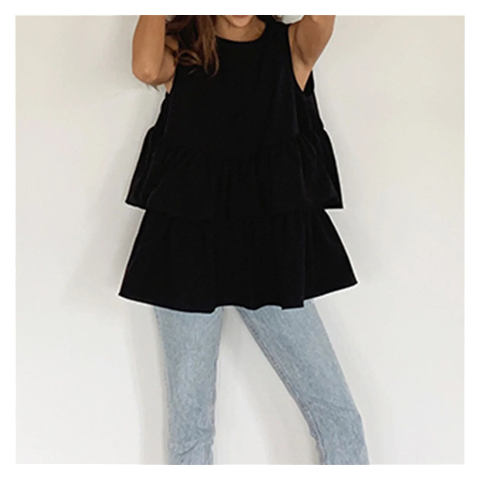 

NEW Lace-Up Round Neck Plain Sleeveless Women's Blouse Slim Hedging Casual Style Solid Color Spring Autumn Summer Fashion