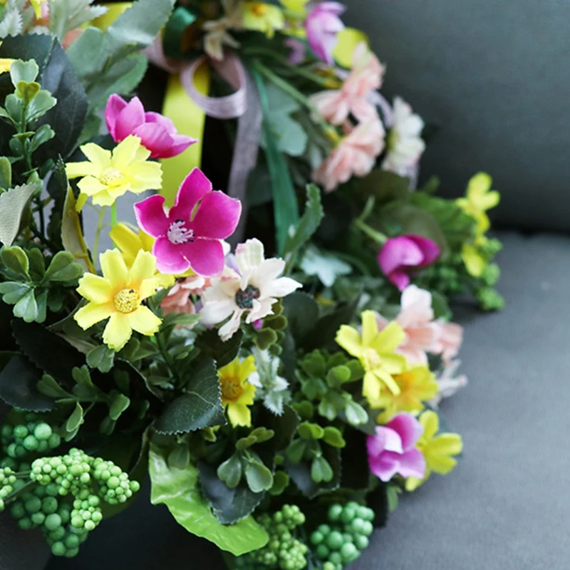 

Front Door Wreath 15.7inch Artificial Daisy Wreath Indoor Natural Vine Flowers Wreaths Decor for Window,Outdoor,Wedding