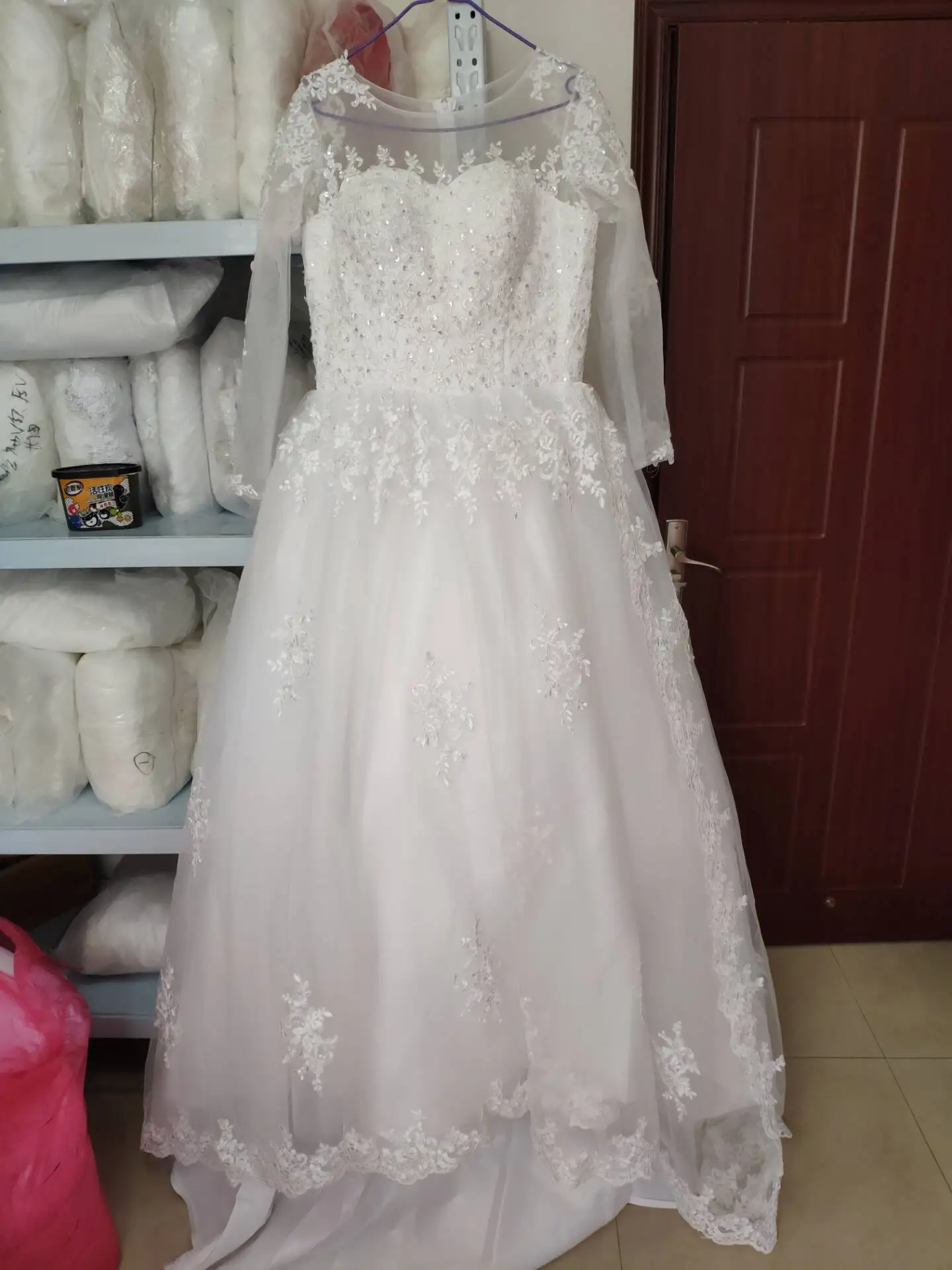 Fansmile роскошное кружевное платье с вышивкой Vestido De Novia, свадебное платье с длинными рукавами, элегантное платье с шлейфом, большие размеры, свадебные платья, FSM-035T