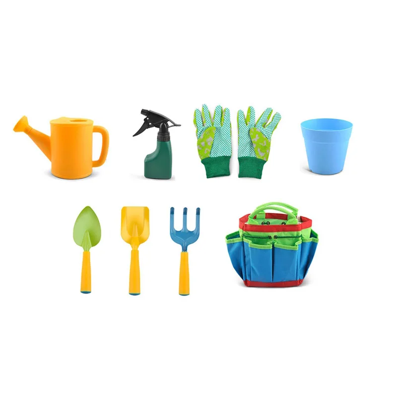 

Gardening Tools Preschool Garden Play Set for Kids with Watering Can Gardening Gloves Shovel Rake Trowel Toy Equipment