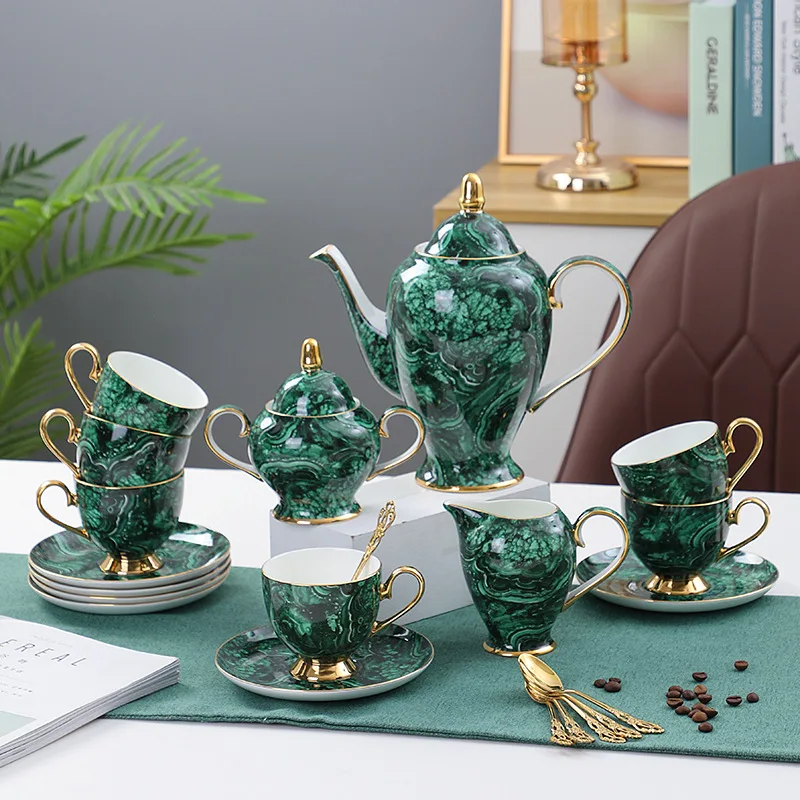 

Emerald Green Coffee Set With Phnom Penh Bone China European Afternoon Tea Cup Saucer Pot Spoon Black Teacup Teaware Coffeeware