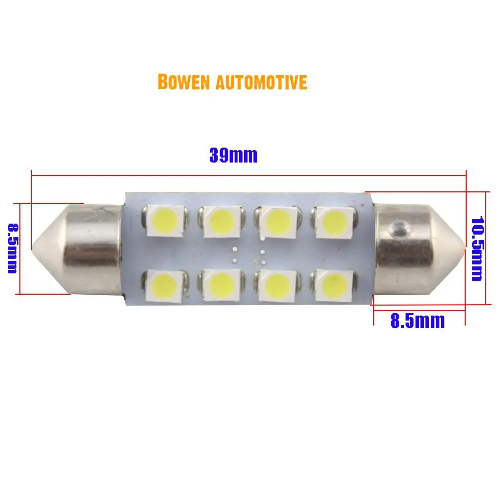 LD 2X автомобильная лампа на крышу led1210 / 3528smd 31 36 39 41 мм 8smd двойная заостренная для