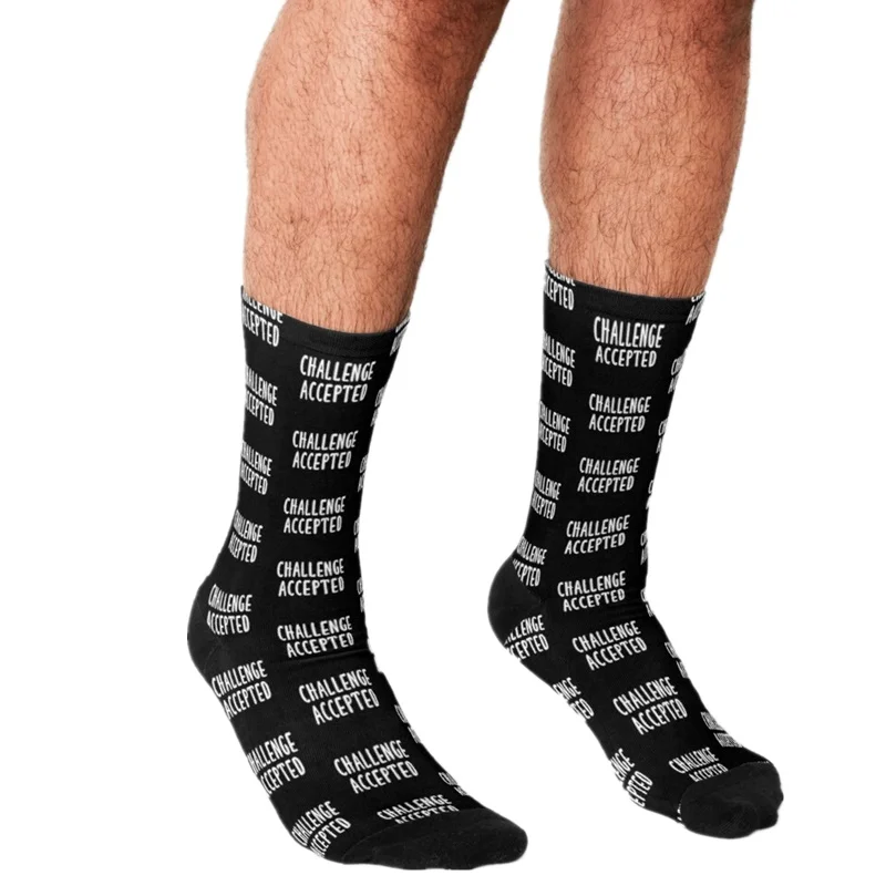 

Смешные мужские носки harajuku Вызов принят (черный) Печатный счастливый в стиле хип-хоп для мужчин носки для девочек Новинка скейтборд с круглы...