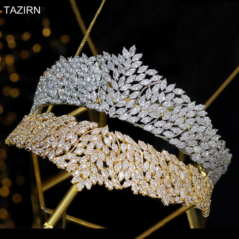 5A Cubic Zirconia Crowns and Tiaras for Women Wedding CZ Elegant Queen Headpieces Big Headwear Bridal Hair Jewelry Accessories