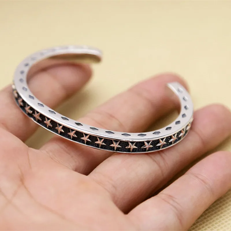Реальные 925 пробы серебро уникальный мужской браслет Для мужчин ретро звезды
