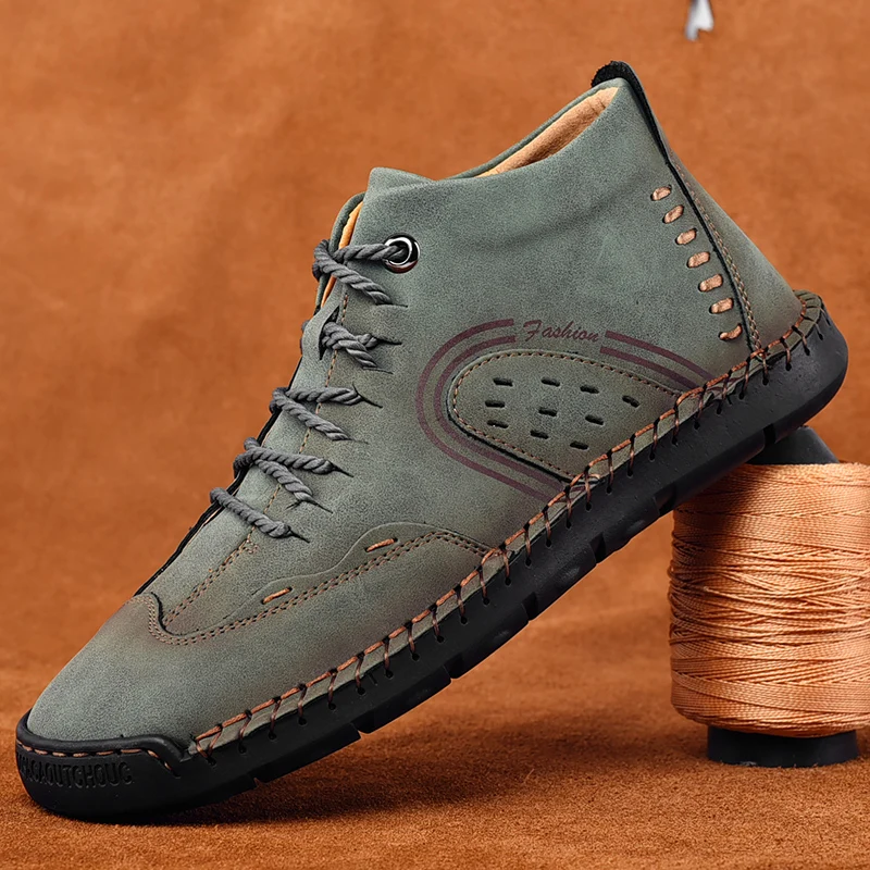 

New Men's Boots High Quality Leather Men's Ankle Boots Lace Up Trend Men's Shoes Retro Designer Outdoor Men's Motorcycle Boots