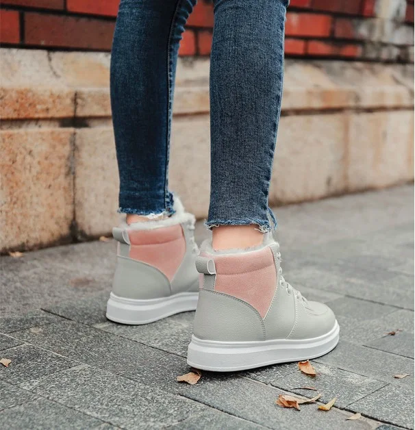 grey women shoes Женская Повседневная обувь; коллекция года; Модные женские кроссовки из искусственной кожи; обувь на плоской подошве; теплая плюшевая женская обувь на платформе; зимняя обувь с высоким берцем - Цвет: grey women shoes