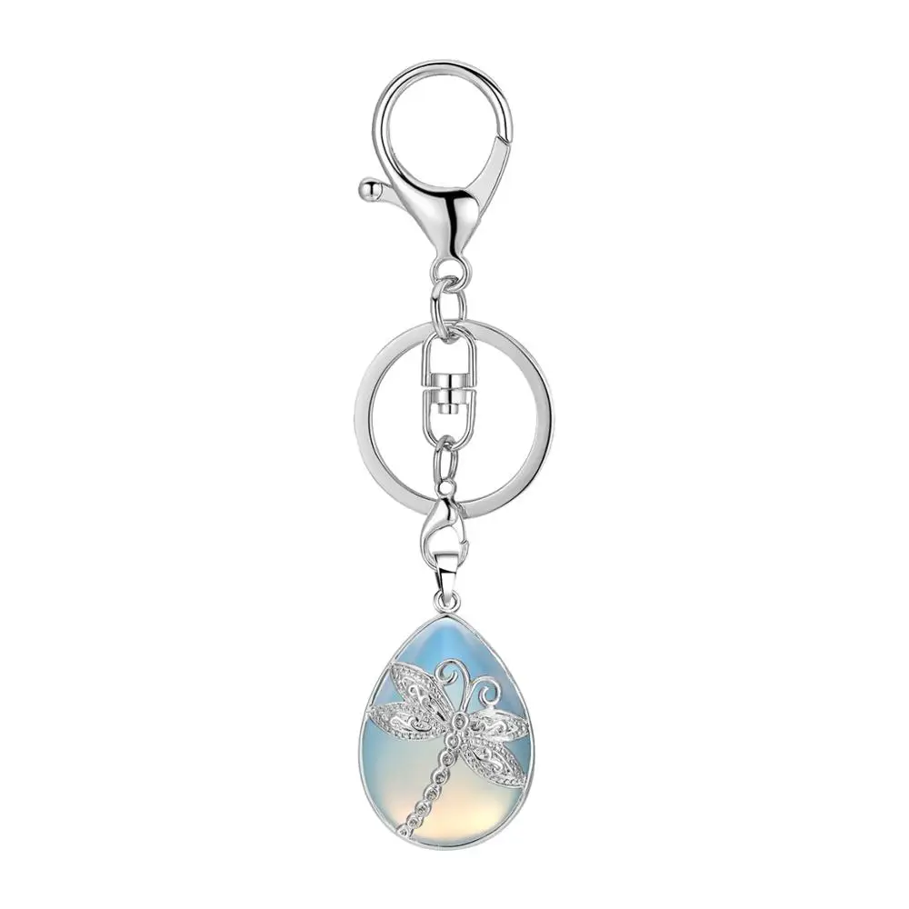 Opal keychain ASHMITA Серебряная стрекоза кулон брелок в коробке Природный капли воды капля КАПЛЕВИДНАЯ чакра брелок ювелирные изделия - Цвет: Opal keychain